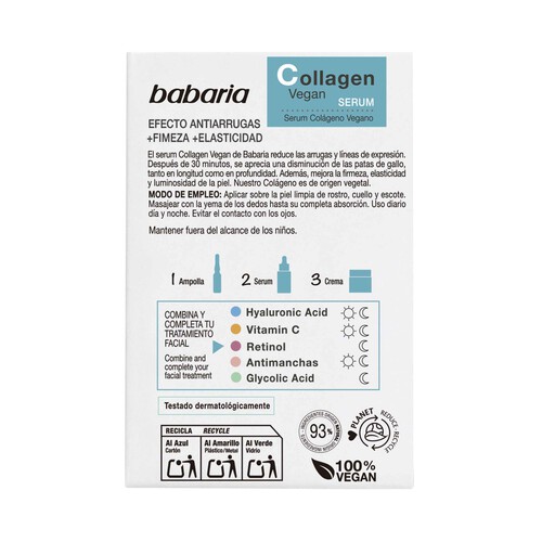 BABARIA Collagen vegan Sérum de uso diario con acción antiarrugas 30 ml.