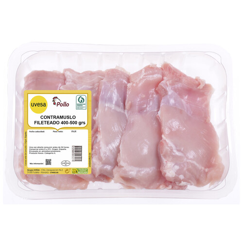 Contramuslos fileteados de pollo blanco Bandeja.