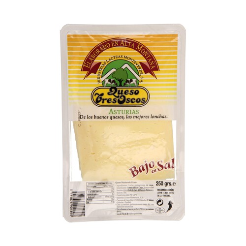 TRES OSCOS Queso en lonchas con bajo contenido en sal TRES OSCOS 250 g.