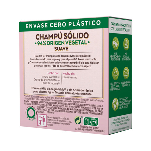ORIGINAL REMEDIES Champú sólido suave de origen vegetal, para cabellos delicados ORIGINAL REMEDIES Délicatesse de Garnier 60 g.