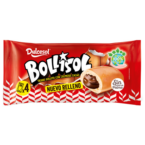 DULCESOL Bollo relleno de crema de cacao DULCESOL BOLLISOL 4 uds. x 240 g.