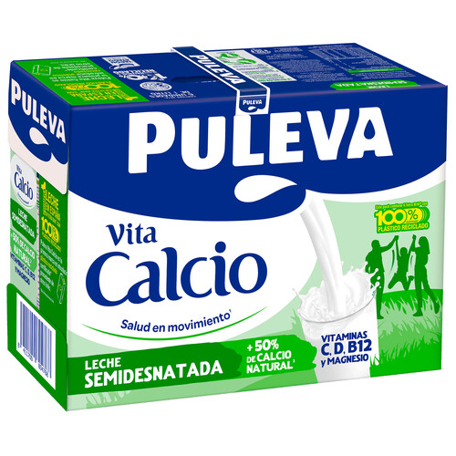 PULEVA Leche semidesnatada de vaca con un 50% más de calcio natural  Vita calcio 6 x 1 l.