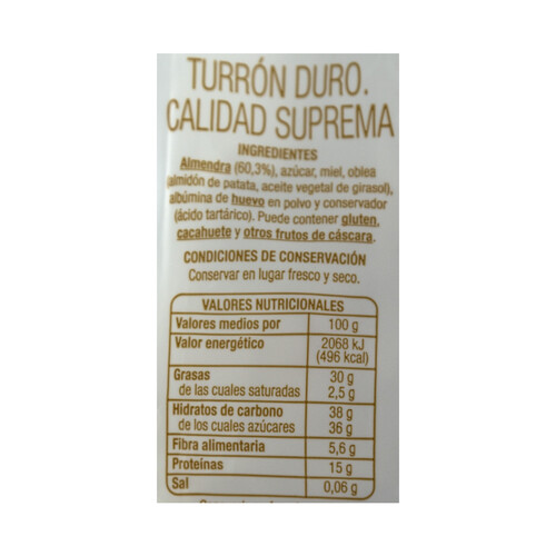 PRODUCTO ALCAMPO Mini porciones de turrón duro de calidad suprema 180 g.