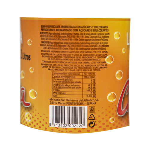 LA CHISPA Bebida refrescante con azúcares y edulcorantes con sabor a naranja botella de 2 l.