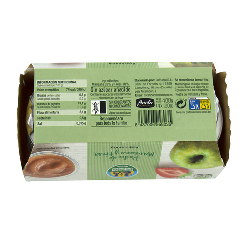 ALCAMPO CULTIVAMOS LO BUENO Compota de manzana y fresa  pack 4 uds. x 100 g.