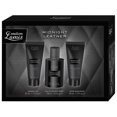 CREATION LAMIS Midnight leather Estuche para hombre con colonia, gel y after shave.