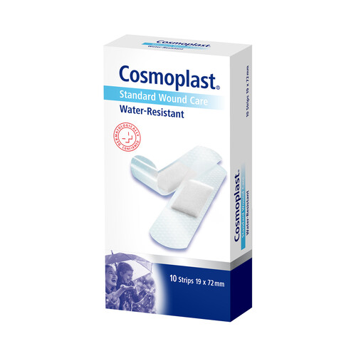 COSMOPLAST Apósitos de 19 x 72 mm, resistentes al agua y empaquetados individualmente COSMOPLAST 10 uds.