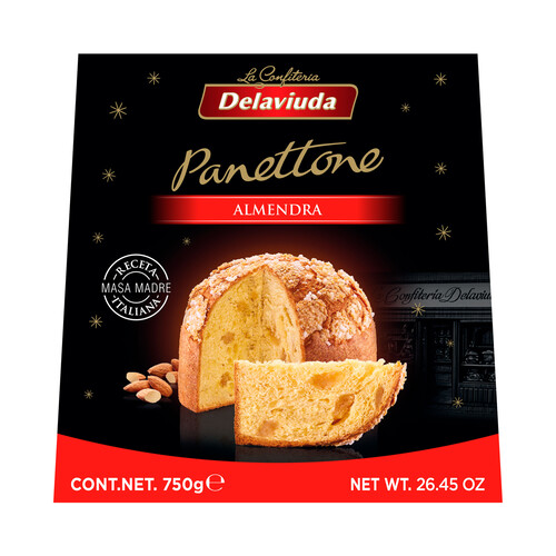 DELAVIUDA Panettone con almendras receta masa madre italiana 750 g.