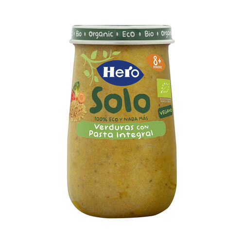 HERO Solo Tarrito de verduras ecológicas con pasta integral, a partir de 8 meses 190 g.