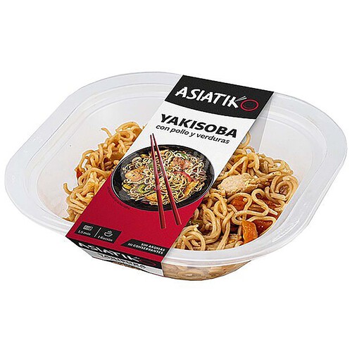 ASIATIKO Yakisoba con pollo y verduras, listo para calentar y comer 260 g.