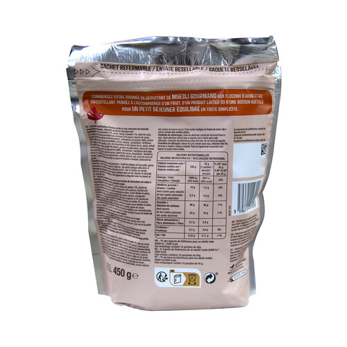 PRODUCTO ALCAMPO Cereales crujientes (avena y arroz) con chocolate y sabor a caramelo 450 g.