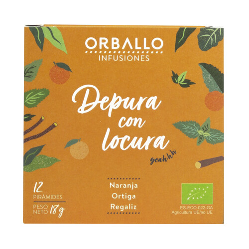 ORBALLO Depura con locura Infusión ecológica a base de naranja, ortiga y regaliz 12 uds.