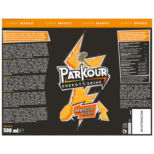 PARKOUR Bebida energética mango lata 50 cl.