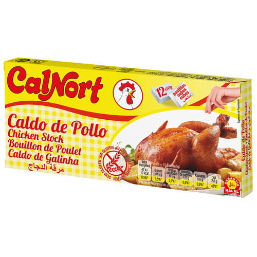 CALNORT Pastillas de caldo de pollo deshidratado, con garantia Halal 12 uds. 10 g.