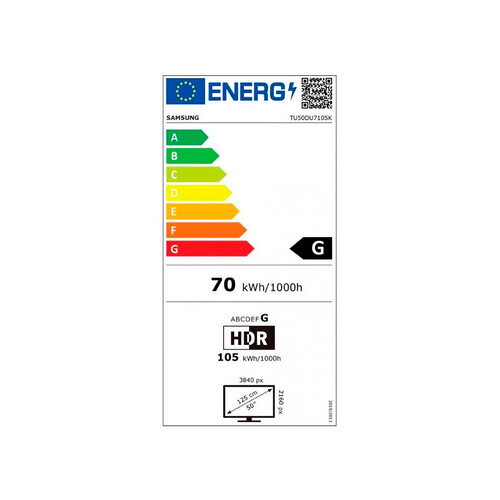 Televisión 127 cm (50) LED SAMSUNG 50DU7105 Crystal UHD, 4K, HDR,3HDMI, 1USB, 