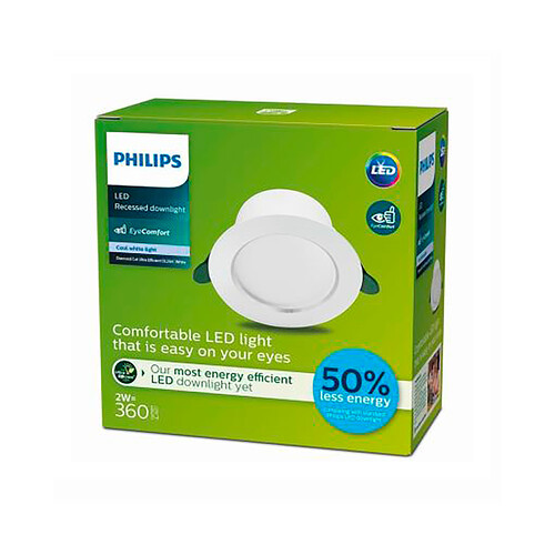 Foco LED Empotrable DIAMOND CUT Clase A ultra eficiente, Luz Neutra 4000K Blanco, PHILIPS.