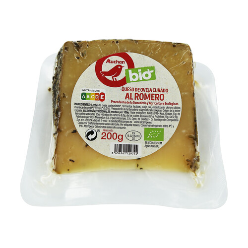 Queso de oveja curado al romero ecológico ALCAMPO ECOLÓGICO 200 g.