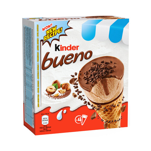 KINDER Conos de helado de avellana con disco de virutas de chocolate y avellanas 4 x 90 ml.