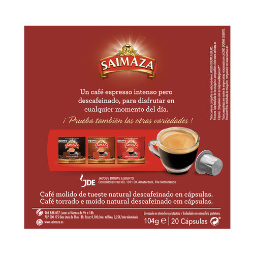SAIMAZA Café en cápsulas descafeinado I6, 20 uds.