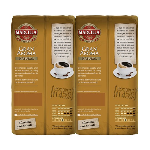 MARCILLA Café molido natural pack de 2uds x500 g.