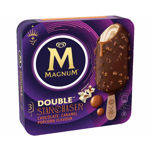 MAGNUM Bombón helado sabor chocolate, caramelo y palomitas 3 x 85 ml.