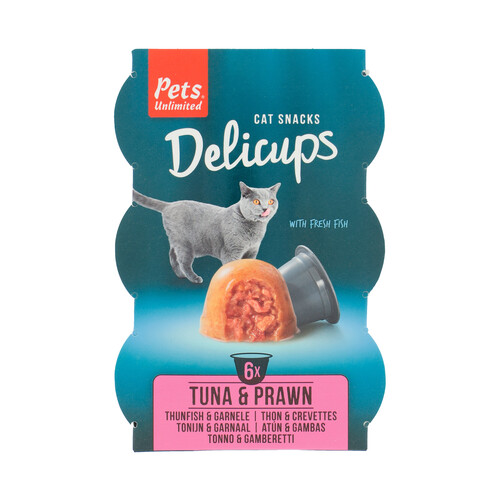 PETS UNLIMITED Delicups Snack de atún y gambas 6 uds. 22 g.
