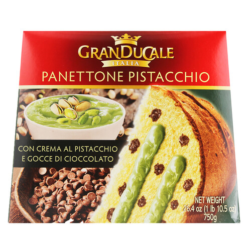 GRAN DUCALE Panettone con pepitas chocolate y crema de pistacho 650 g.