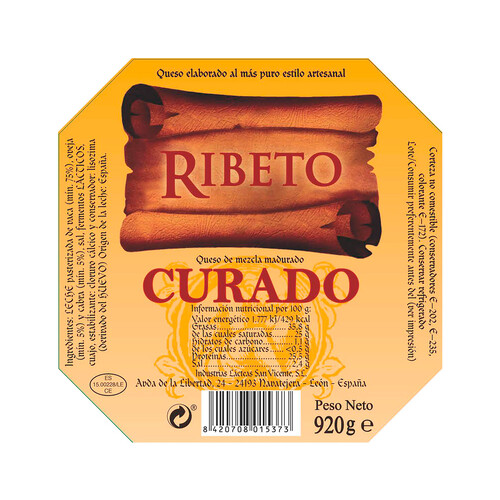 RIBETO Queso curado 920 g.