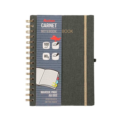 Cuaderno A5 80G 100H Horizontal/Cuadro C/Espiral Tapa Tela FSC PRODUCTO ALCAMPO