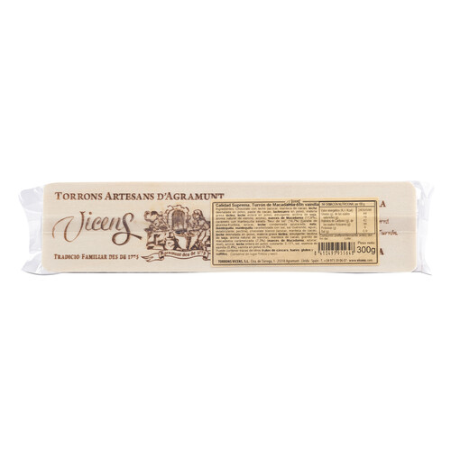 VICENS Turrón de macadamia con vainilla bourbon de Magadascar 300 g.