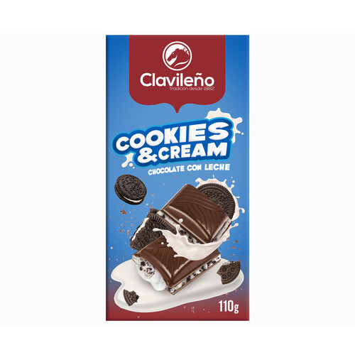 CLAVILEÑO Tableta de chocolate con leche relleno de cookies and cream 110 g 