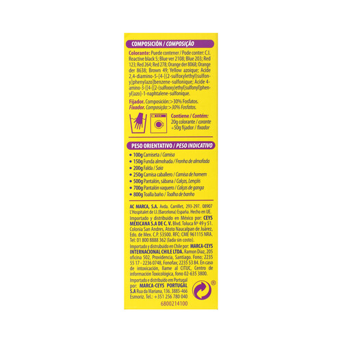 IBERIA Tinte para ropa de color amarillo (permite teñir a baja temperatura 40ª) IBERIA 1 ud.