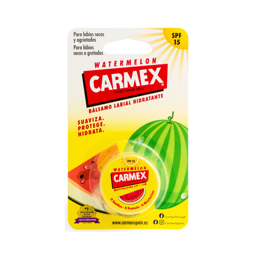 CARMEX Protector labial hidratante con sabor a sandía, con FPS 15, CARMEX 7,5 g.