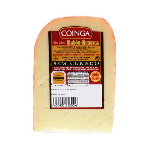 COINGA Queso semicurado Mahón Menorca COINGA 225 g.