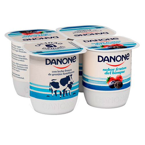 DANONE Yogur con sabor a frutos del bosque, elaborado con fermentos naturales 4 x 120 g.