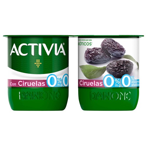 ACTIVIA Bífidus desnatado (0% materia grasa) con trocitos de ciruela de Danone 4 x 120 g.