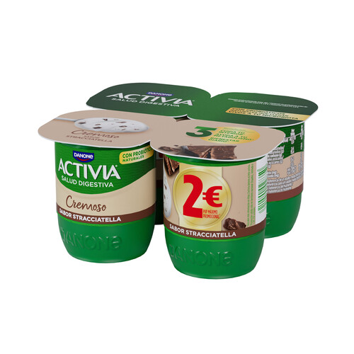 ACTIVIA Bífidus cremoso con 6 horas de fermentación y stracciatella de Danone 4 x 115 g.