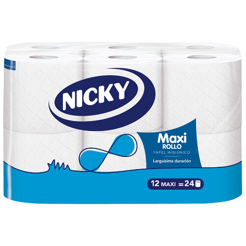 NICKY Maxi Papel higiénico de doble capa y larga duración 12 uds.