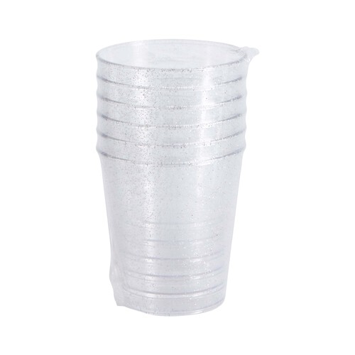 Set de 6 vasos de plástico reutilizables en color plata, 36 cl de capacidad, ACTUEL.