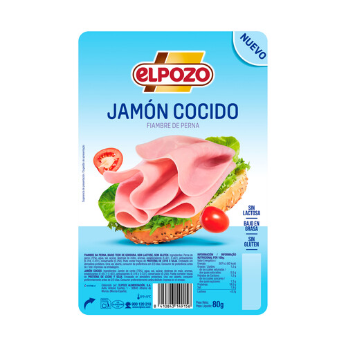 ELPOZO Jamón cocido cortado en lonchas 80 g.