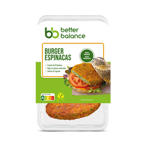 BETTER BALANCE Burger vegetariana (0% carne, 100% sabor) de espinacas 2 x 80 g.