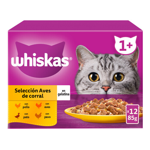 WHISKAS Pienso húmedo para gatos bolsa ave gelatina WHISKAS 12x85 gr.