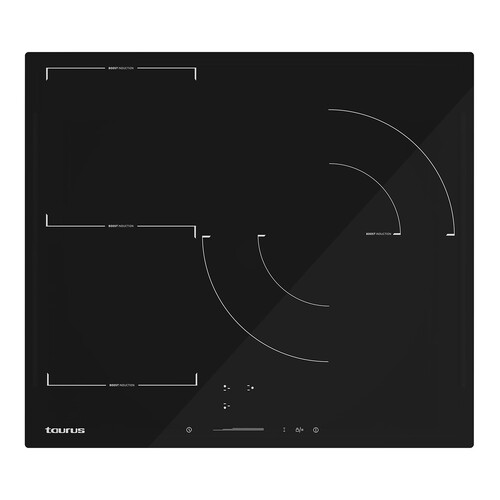 Placa inducción TAURUS I603F 3 zonas de cocción, zona flexible, zona gigante: 32cm, potencia: 7100W, control táctil,A: 59cm.