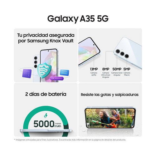 SAMSUNG Galaxy A35 5G azul, 128GB + 6GB, móvil 17cm (6,6). SM-A356BLBBEUB