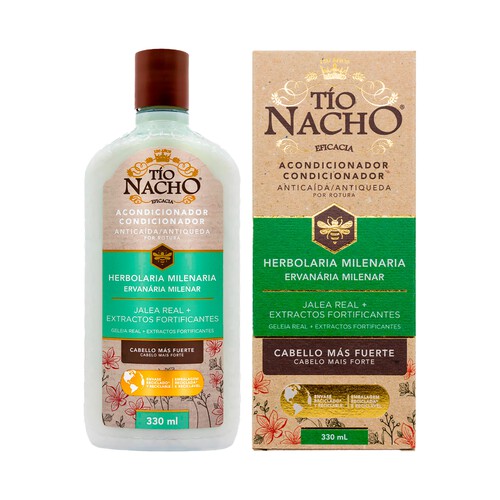 TIO NACHO Herbolaria milenaria Acondicionador fortificante y anticaida por rotura, con jalea real y extractos fortificantes 330 ml.