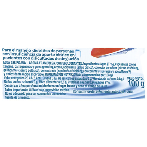 CAMPOFRÍO Healthcare Agua gelificada sabor frambuesa 100 g.