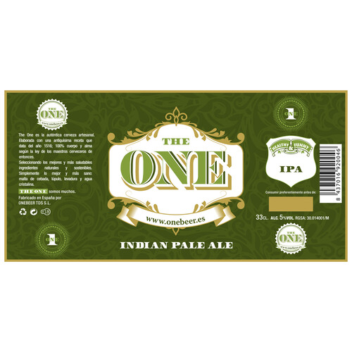 THE ONE Cerveza Indian Pale Ale 33 cl.