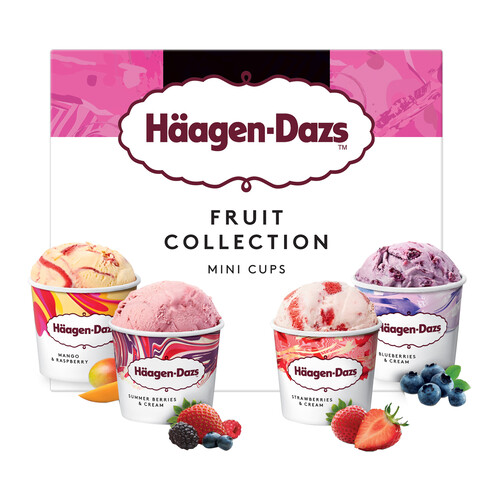 HÄAGEN-DAZS Tarrinas de helado de frutas (mango, fresa, frambuesa y arándano) 4 x 95 ml.