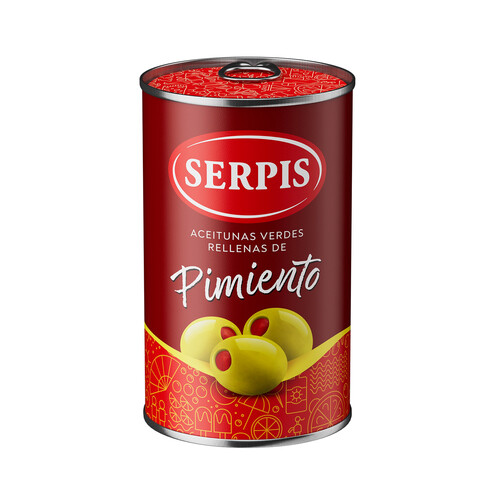 SERPIS Aceitunas verdes rellenas de pimiento lata de 130 g.