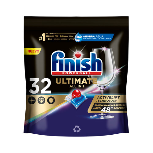 FINISH Ultimate all en 1, Lavavajillas a máquina, formato cápsula,32 uds.